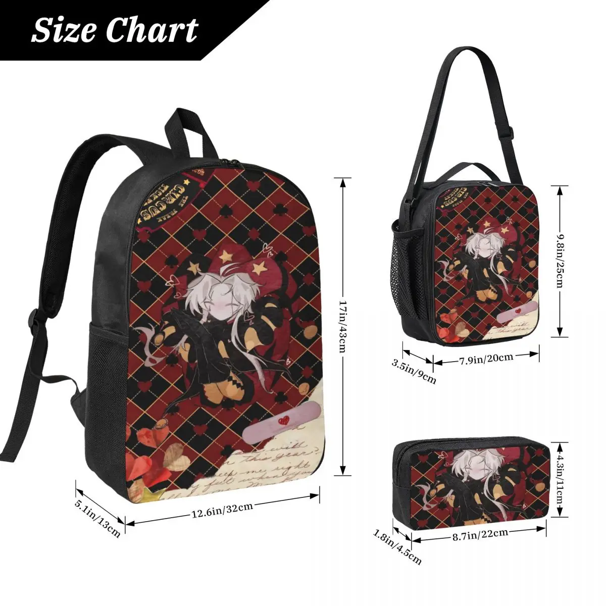 3Pcs Pierrots The Freak Circus School bags Set for Girls Boys Pencil Boxes Backpack Sets with Lunch Box For School Knapsack