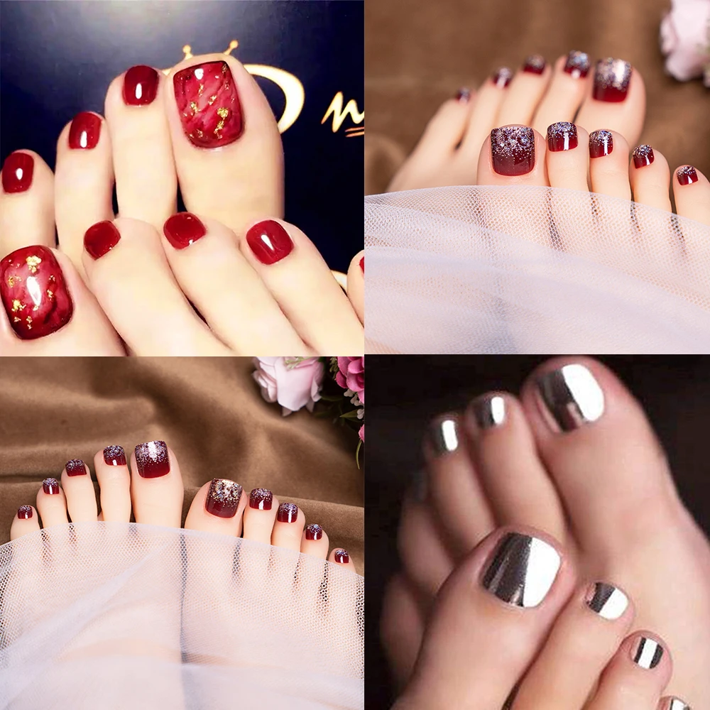 Wearable Manicure Fake Toenails Faux Fingernails Short Length Foot Nail Tips Full Cover Square Head False Toe Nails Women