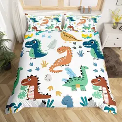 Cartoon Dinosaur Bedding Set Cute Dino Duvet Cover Set for Boys Teens Bedroom Decor Wildlife Jungle Animal Comforter Cover Set