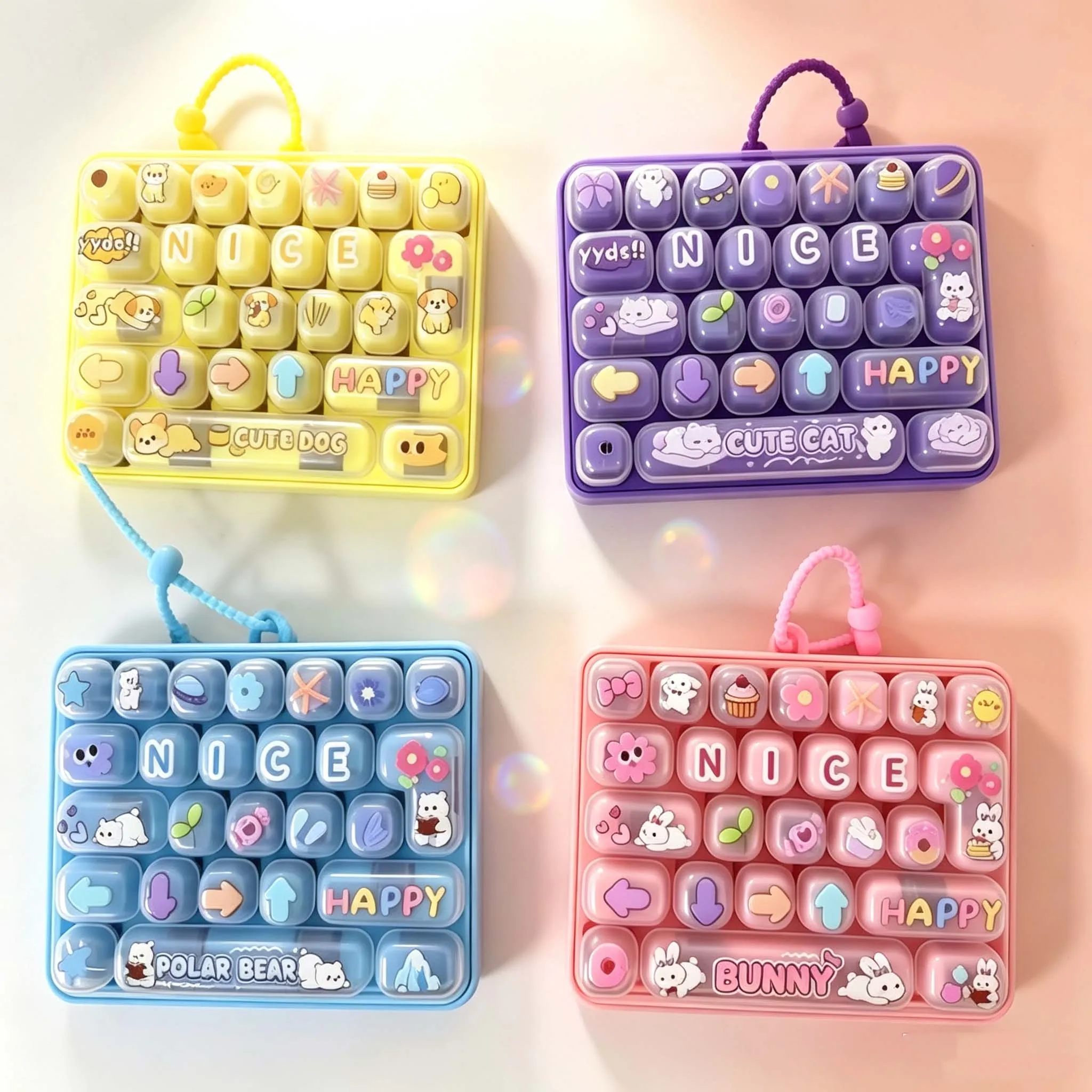 Pretty New 26 Grid Keyboard Keycap Clicker Anti-stress Key Cap Keychain Bag Pendant Cartoon Fidget Keyboard Keychain Charms