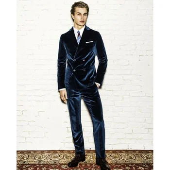 남성용 투피스 세트 벨벳 더블 브레스트 웨딩 수트, 남성용 바지, 럭셔리 싱글 원피스 세트 재킷, 남성용 세트, 2023