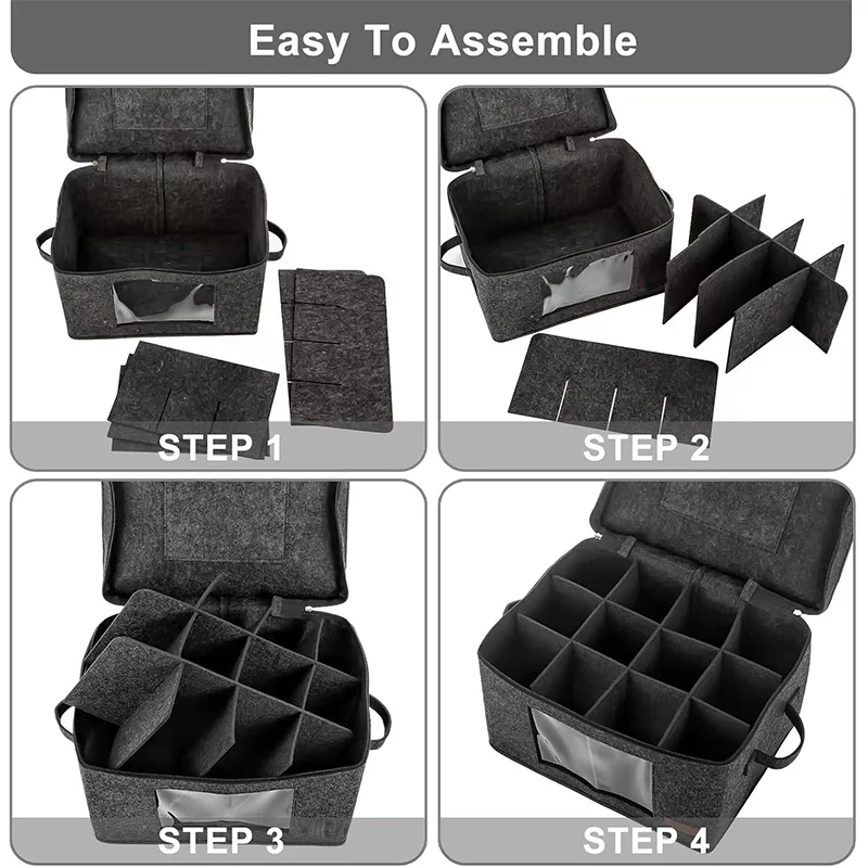 صندوق تخزين زجاجي للنبيذ مع فواصل، وحاويات تخزين ستيمواري للتغليف والتحرك #2