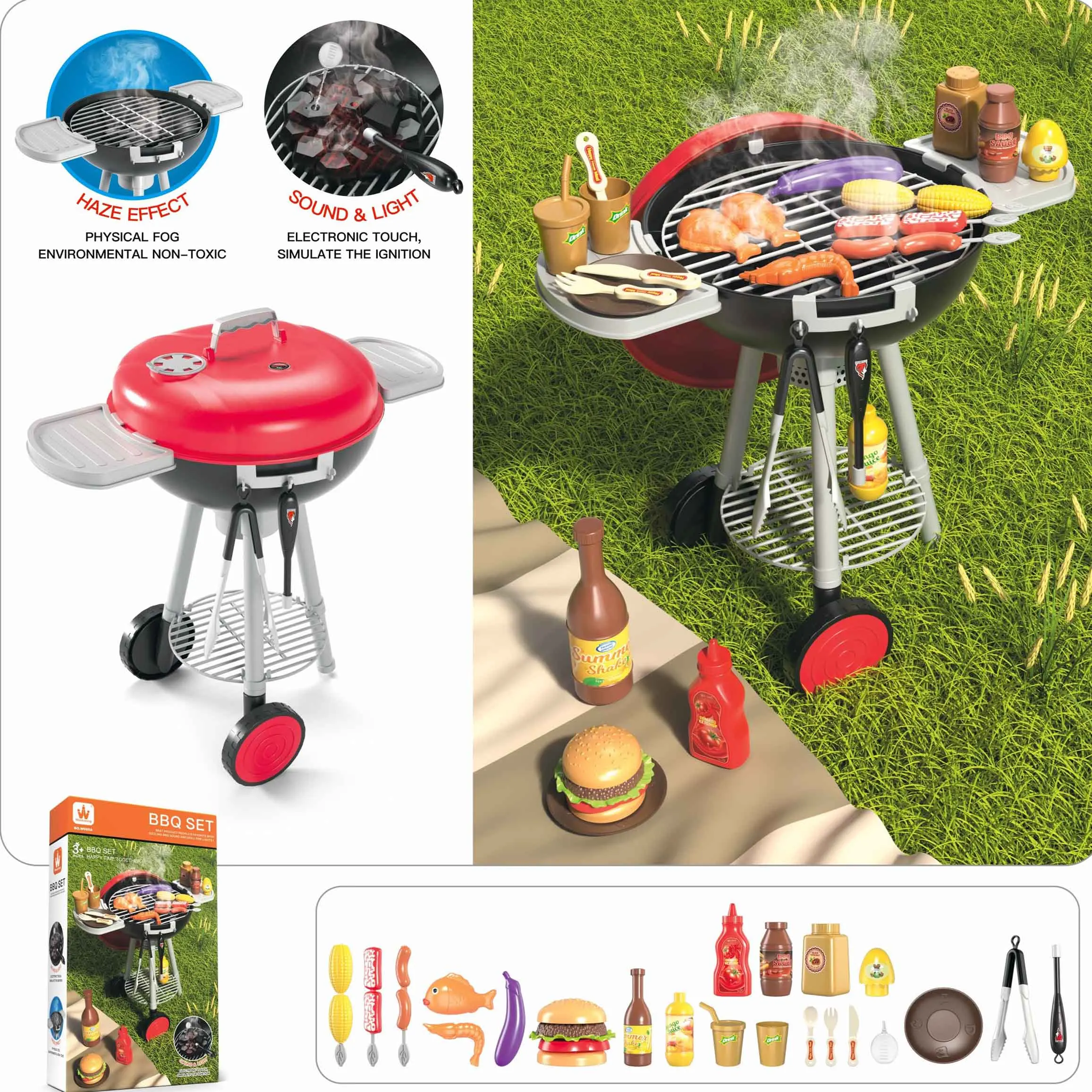 25 PCS Little Chef Kitchen Toy Set - Interactive BBQ Grill Playset with Cooking Utensils, Play Food, and Accessories for Kids, I