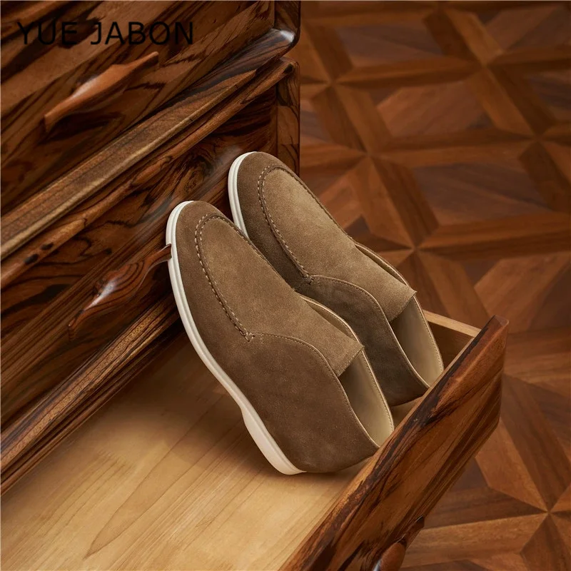 New Cow Leather Casual Men's Slip-On Loafers Lightweight Daily Wear Outdoor Real Leather Leisure Shoes round Toe Rubber Outsole