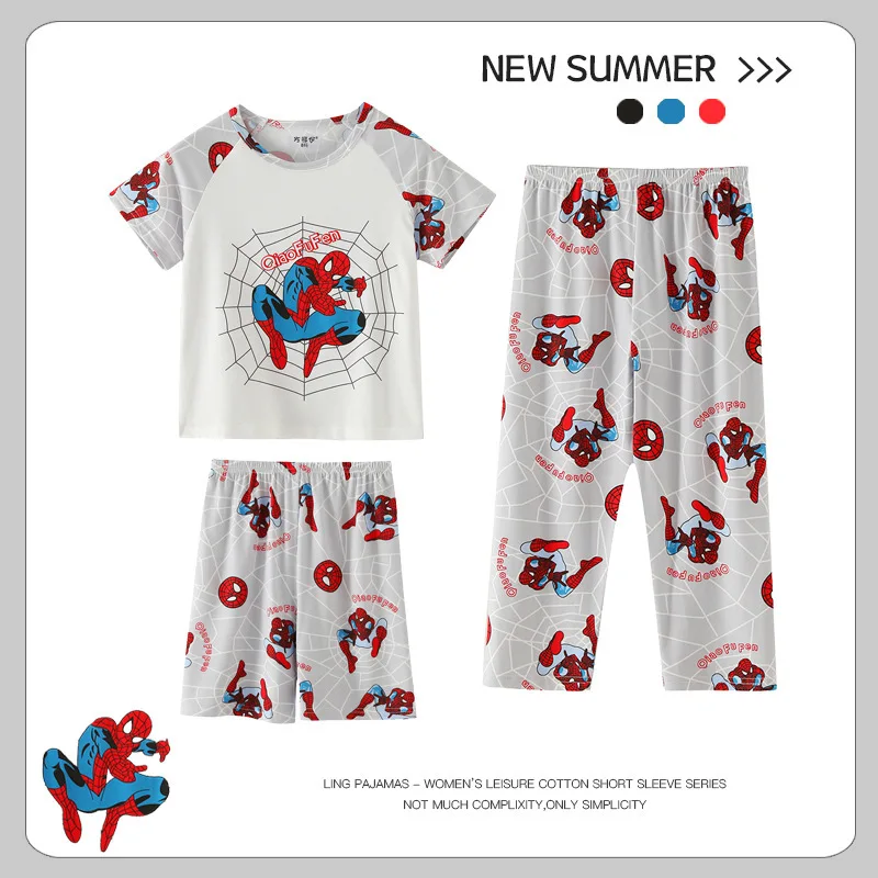 3pcs Spiderman Boys' Pajamas Set Children's Summer Girls Thin Short Sleeve 2024 New Boys' Air Conditioning Clothing Home Wear