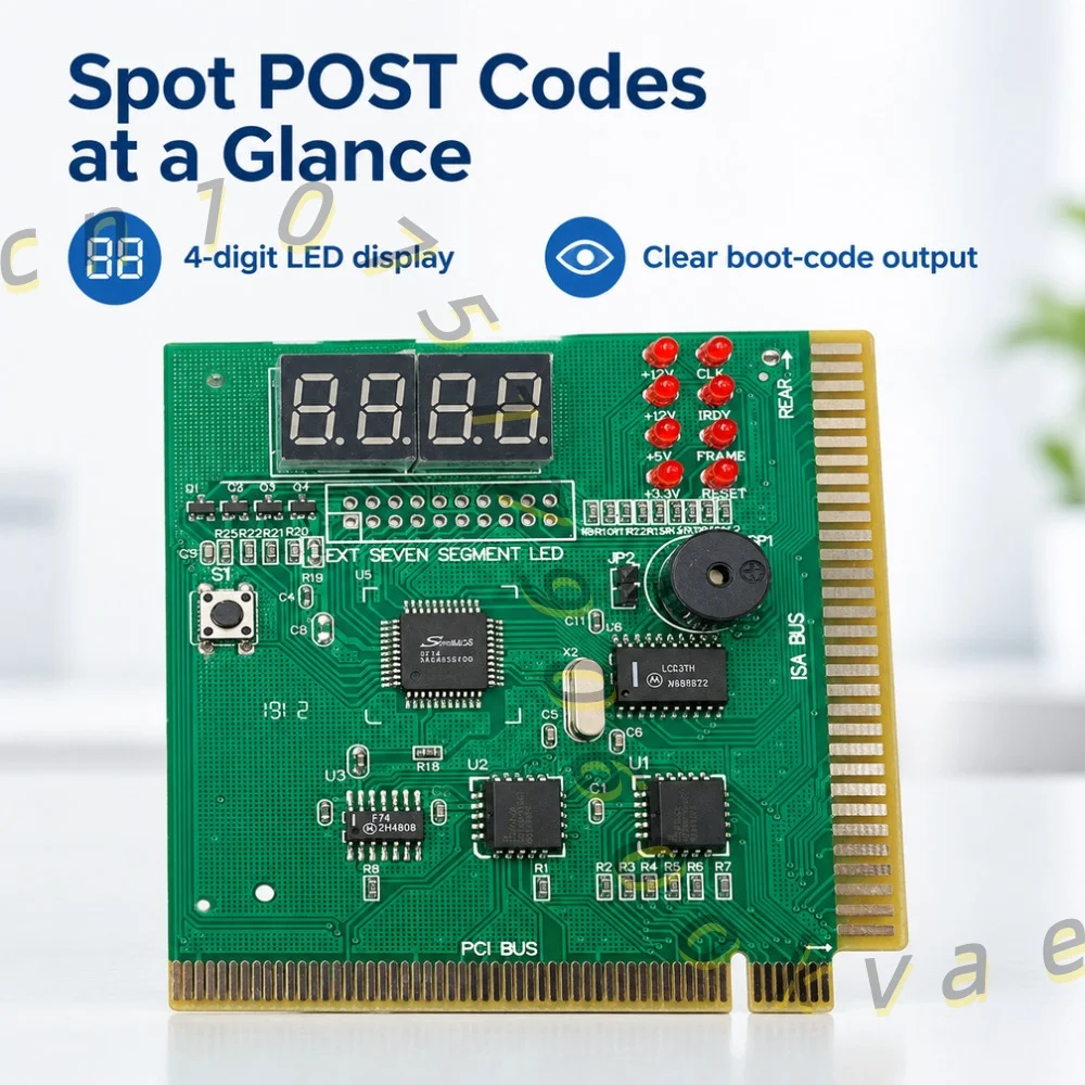 4 Digit PC Motherboard Diagnostic Card PCI ISA Bus POST Card Motherboard Fault Tester with LED Display and Manual