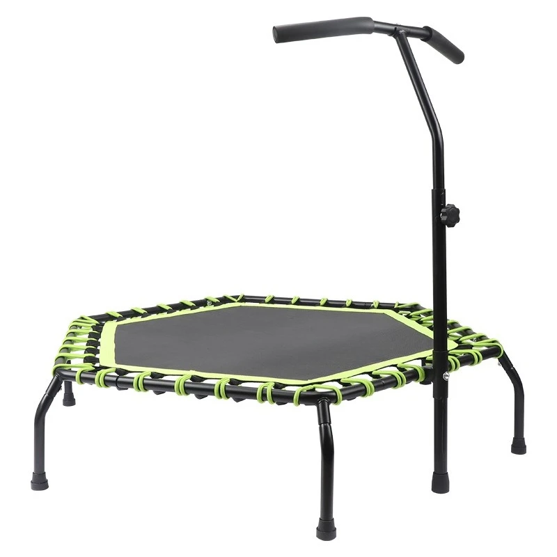 44 Inch Hexagonal Mini Trampoline With Armrest Elastic Rope Indoor Adult Home Fitness Rebounder Full Body Workout Body Building