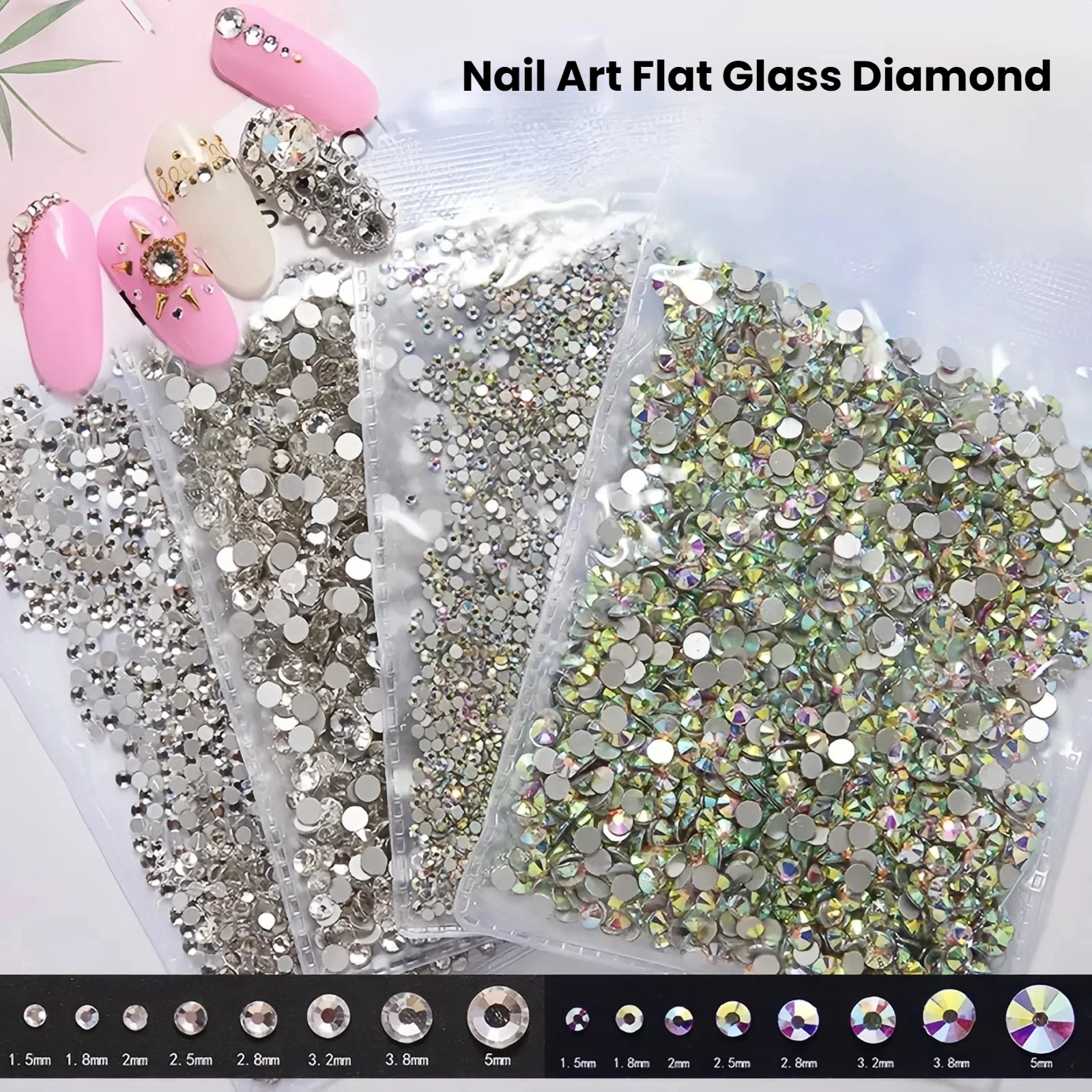 

1440PCS Super Sparkle Nail Rhinestones Flatback Round Diamonds AB Color Mix Colorful White Decor for Manicure Crafts Wholesale