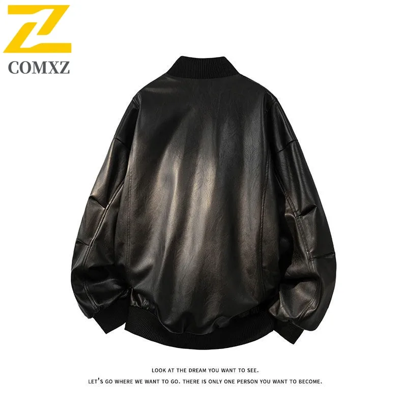 COMXZ معطف جلد Pu كلاسيكي الوقوف طوق جودة عالية موتوكروس السفر الرجال السترات عادية مقاومة للخدش سترة واقية سترة