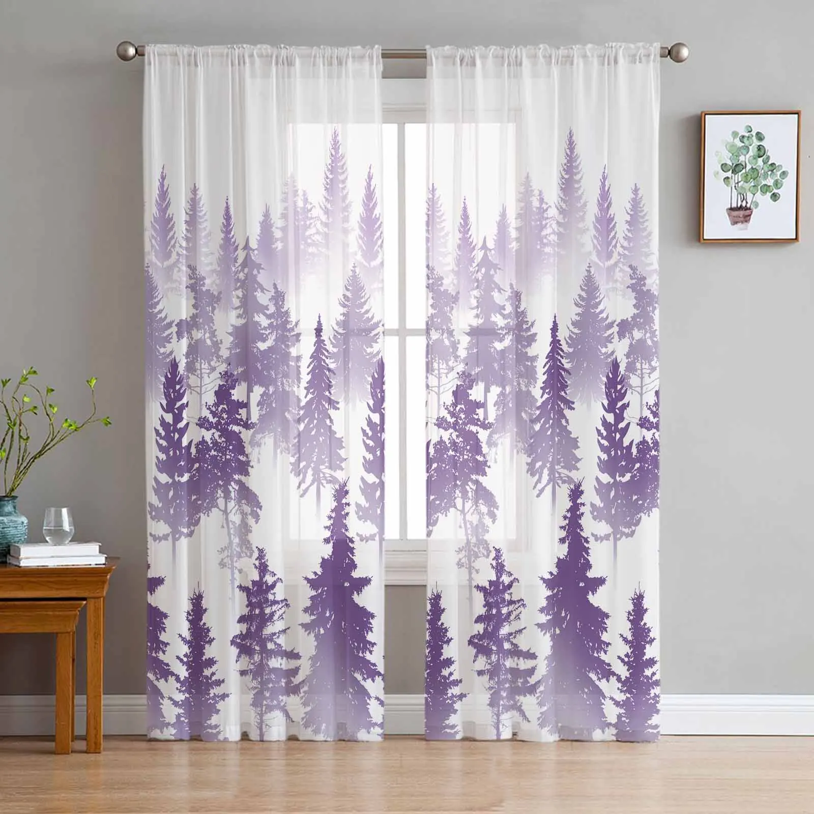 Forest Silhouette Abstract Curtains For Living Room Bedroom Kitchen Decoration Window Tulle Curtain