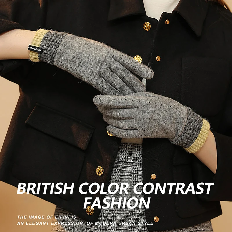 

Winter Cashmere Gloves For Women's Outdoor Cycling Windproof, Plush And Warm Touch Screen Gloves, Knitted Wristband