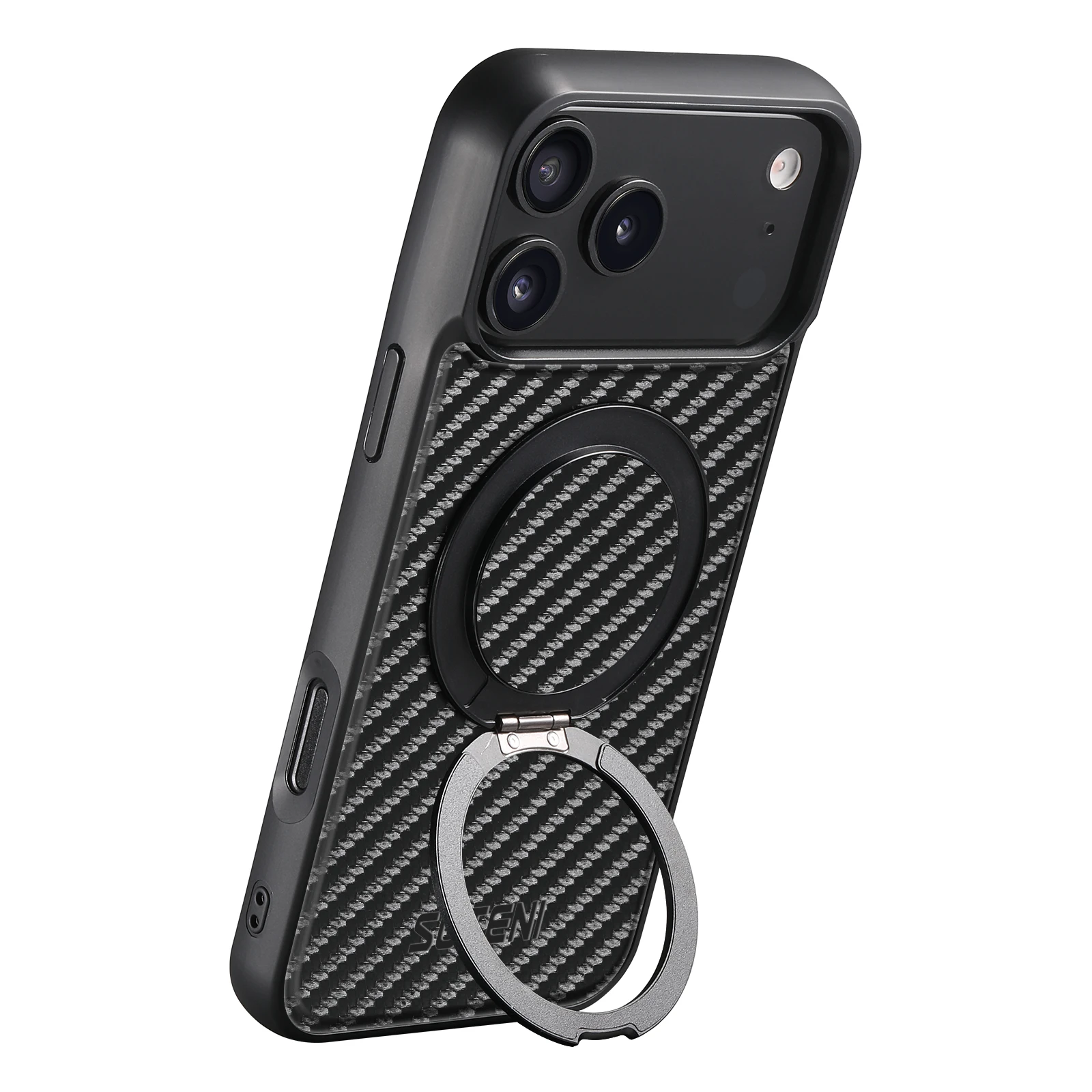 SUTENI Magnet Kabellose Ladehülle für Mobiltelefone 360 ° Drehbarer Ständer mit Kunstleder-Ringschnalle für iPhone 18 Pro Max 17 16 Plus – Detail 12