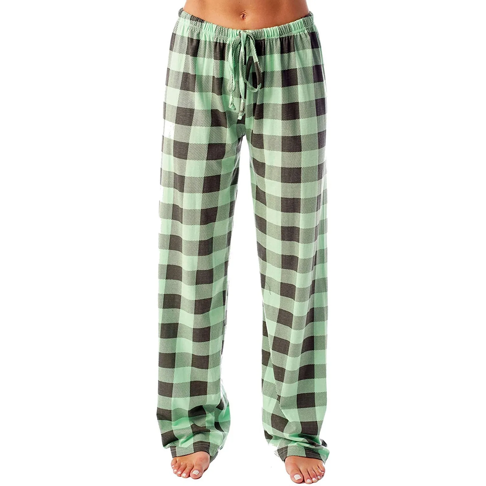 

Women's Spring and Autumn Rope Plaid Printed Pants Long Casual Pants Home Pants