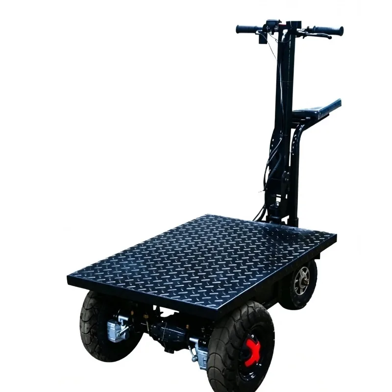 Electric Folding Flat-panel Carrier, Four-wheeled Tram Factory Pulling Goods Turnover Car Site Decoration Pulling Cement Sand