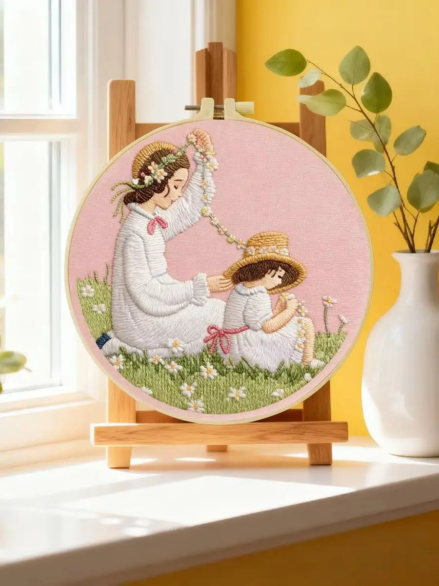 1 Stück 20X20CM/15X15CM 7,87/6,3 Zoll Mutter und Tochter Stickerei Starter-Kit DIY-Kit DIY-Stickerei-Set Handarbeiten – Detail 6