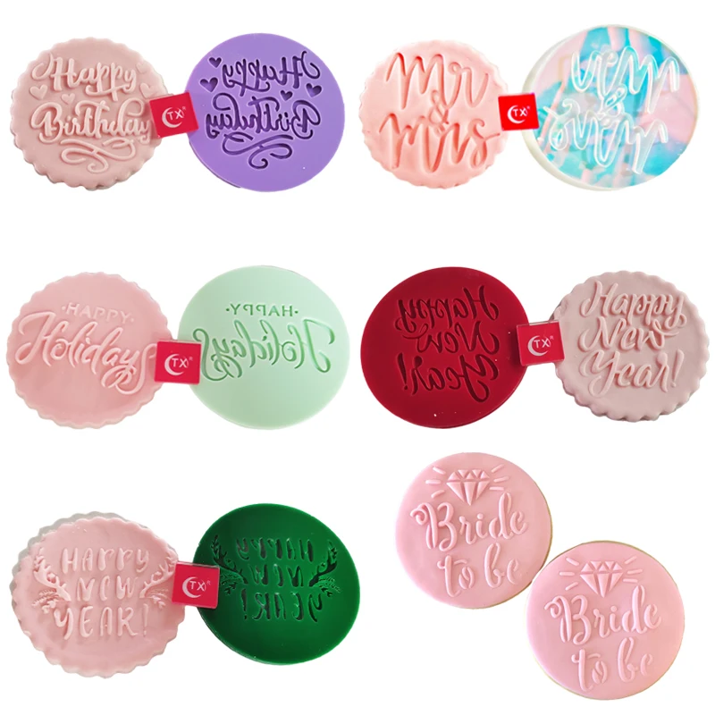 Food Grade Plastic Cookie Mold Happy Birthday Christmas Eid Baby Embossed Cutter Stamp Mold Love Cupcake Fondant Decoration Mold