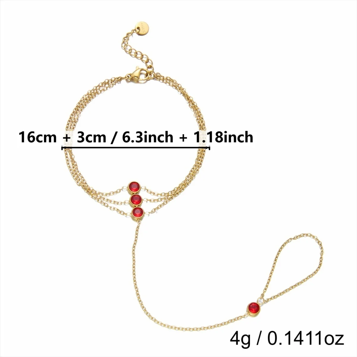 Edelstahlarmbänder mit roten Zirkonia-Steinen, dreischichtig, für Damen und Herren, runde Armreifen mit Strasssteinen, die Finger und Handgelenk verbinden, Party-Schmuck. – Detail 20