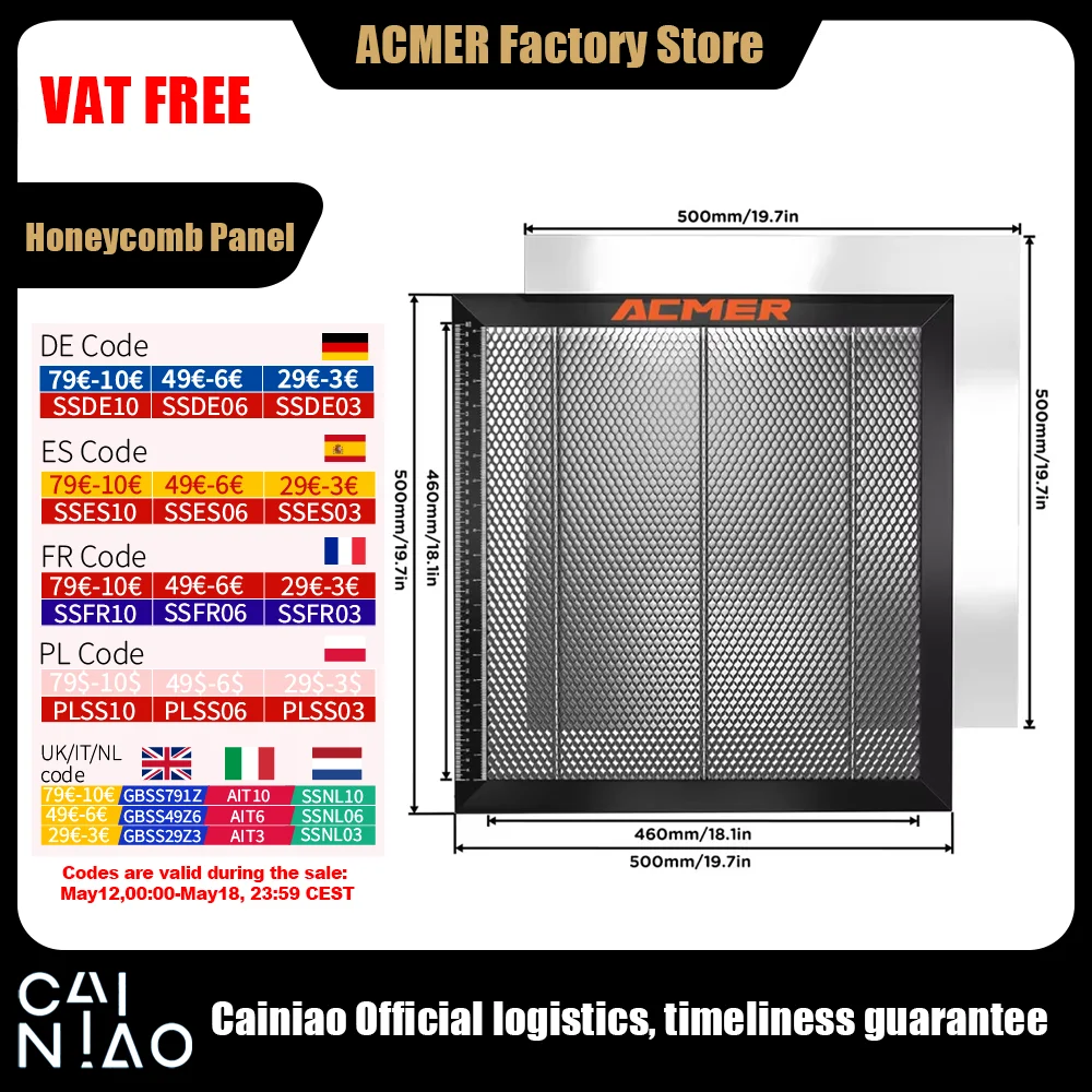 ACMER Laser Cutting Honeycomb Working Table 300*300*22mm for CO2 or diode Laser Engraver Cutting Machine 400x400/440x440x22mm
