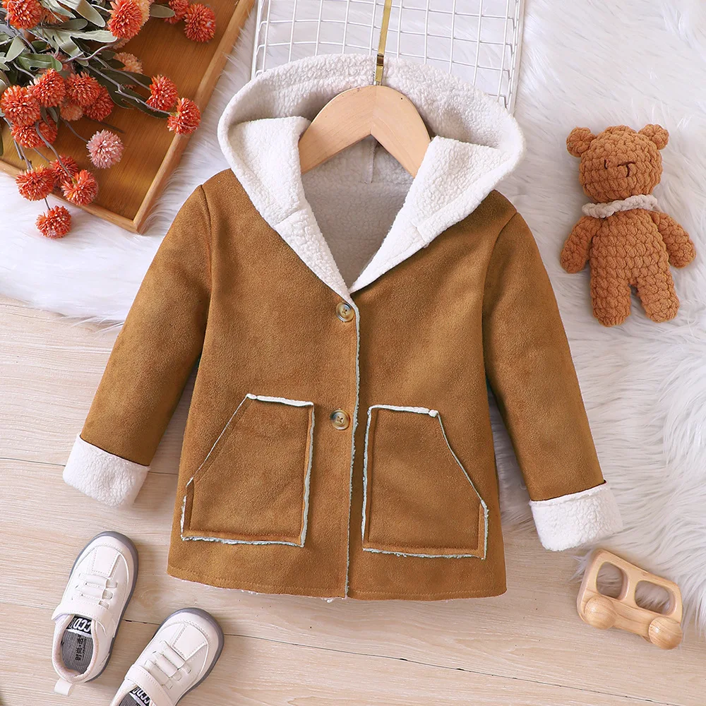 

2023 New Arrivals Spring Autumn Children Long Sleeve Hooded Fleece Brown Child Girls Clothes Sweater Overcoat 5-8T