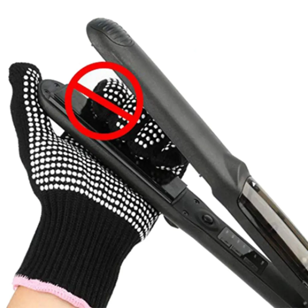 1Pair Heat-Resistant Gloves Black Elastic Wrist Fit Most Hands Hair Curler Hair Straightener Flat Iron Heat Protection Gloves
