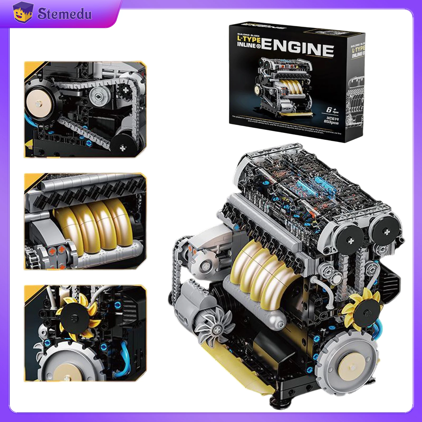 

853pcs Simulation L Type 4-Cylinder Car Engine Model MOC Building Blocks With Motor Drive Puzzle Assembly Bricks DIY Toys Gift