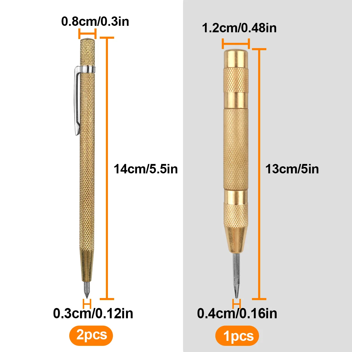 Tungsten Carbide Tip Scriber Tool Metal Engraving Pen, Alloy Marker Pen with Clip,Brass Automatic Center Punch Hand Tools