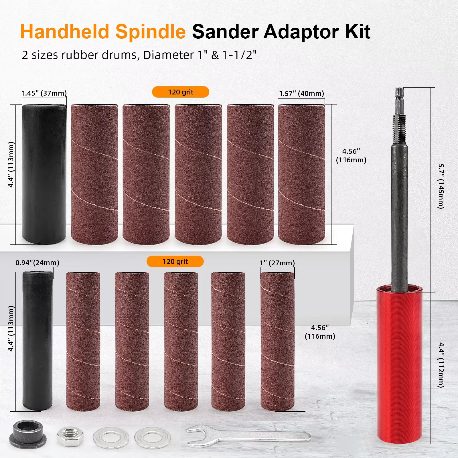 Sanding Drum Sander Handheld Spindle Sander Electric Drill Adapter Hex Shank Comes with Sandpaper Roll for Wood Metal Polishing