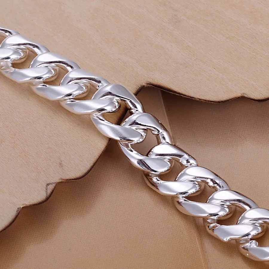 

Fine 925 Sterling Silver Solid Chain Bracelet Noble 10MM Width 8 Inch 20cm Unisex Fashion Jewelry Wedding Accessory For Men Women