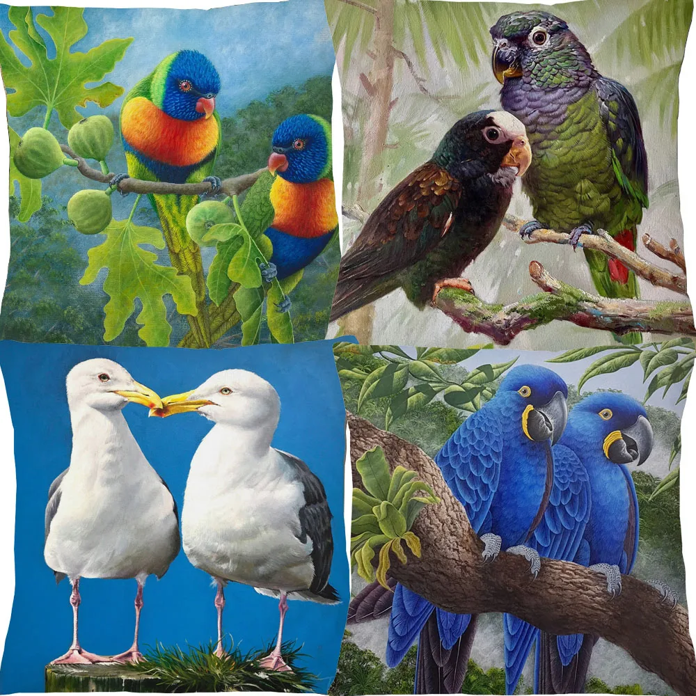 Australian Rainbow Lorikeet Macaw Birds Squirrel Animals Cushion Covers Seagulls Pillowcase for Sofa