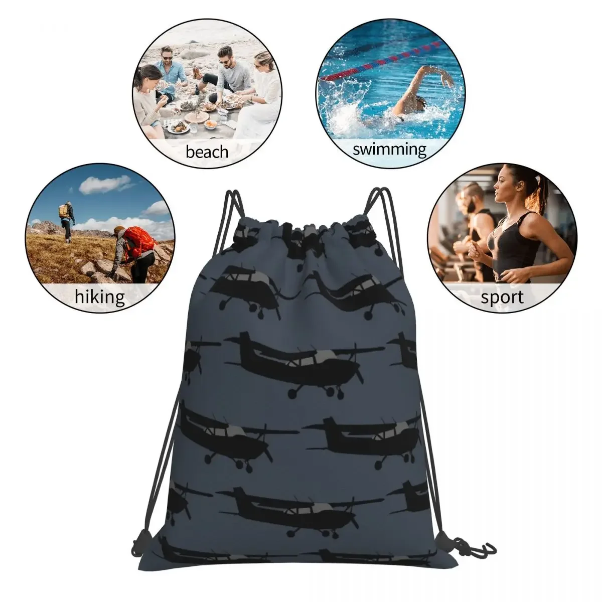 Cessna Aircraft Rider Backpacks Fashion Portable Drawstring Bags Drawstring Bundle Pocket Sundries Bag BookBag For Travel School