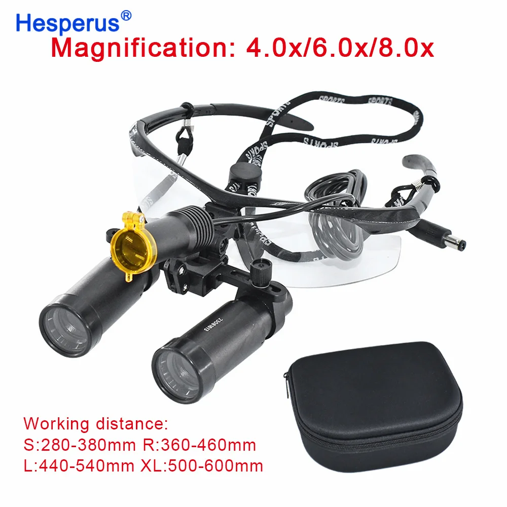 4X 5X 6X 8X Binocular Loupes with Protection Goggles Glasses 360-460mm Magnifier with 5W Headlights