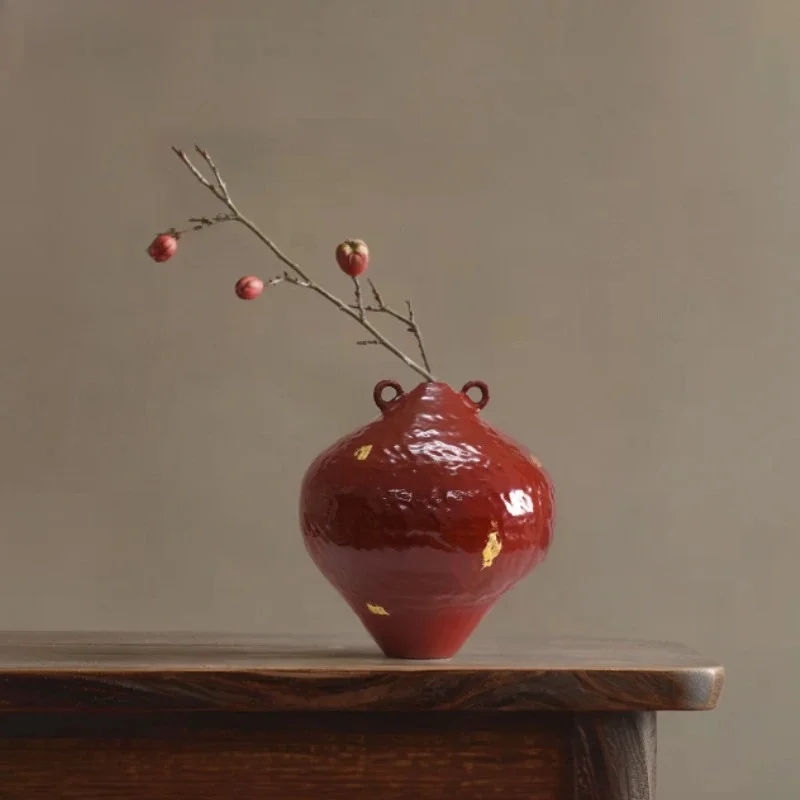 Red Ceramic Vase Decoration Living Room Decoration Flower Vessels Desktop Flower Arrangement Hydroponic Vase Dried Flower Vases