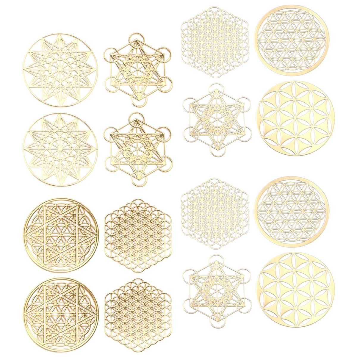 T79C 16Pcs/Set Metal Energy Decor Sticker Flower of Life Children's Day Gifts 7 Chakra Copper Energy Tower Orgonite Stickers