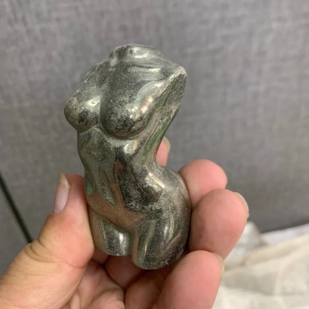 1PC Natural Pyrite Female Torso Statue Hand Carved Fool's Gold Goddess Body Sculpture Reiki Healing Gemstone Figurine Home Deskt