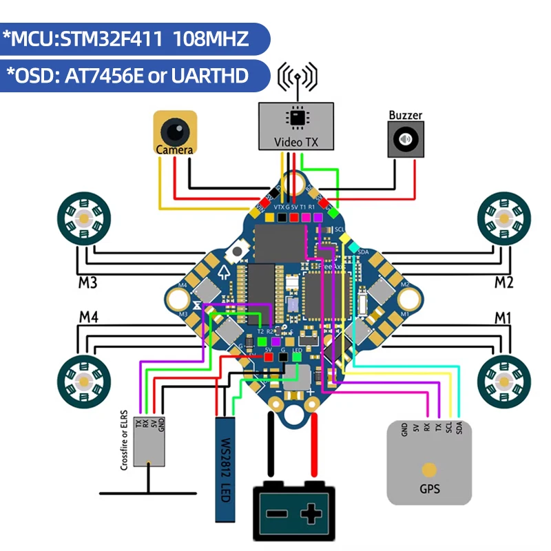 FreeAxis F4 25A AIO sterowanie lotem płyta FC ESC STM32F411 128M 2-6S BlackBox dla RC FPV 30 wykałaczka kanałowa drona quadkopter