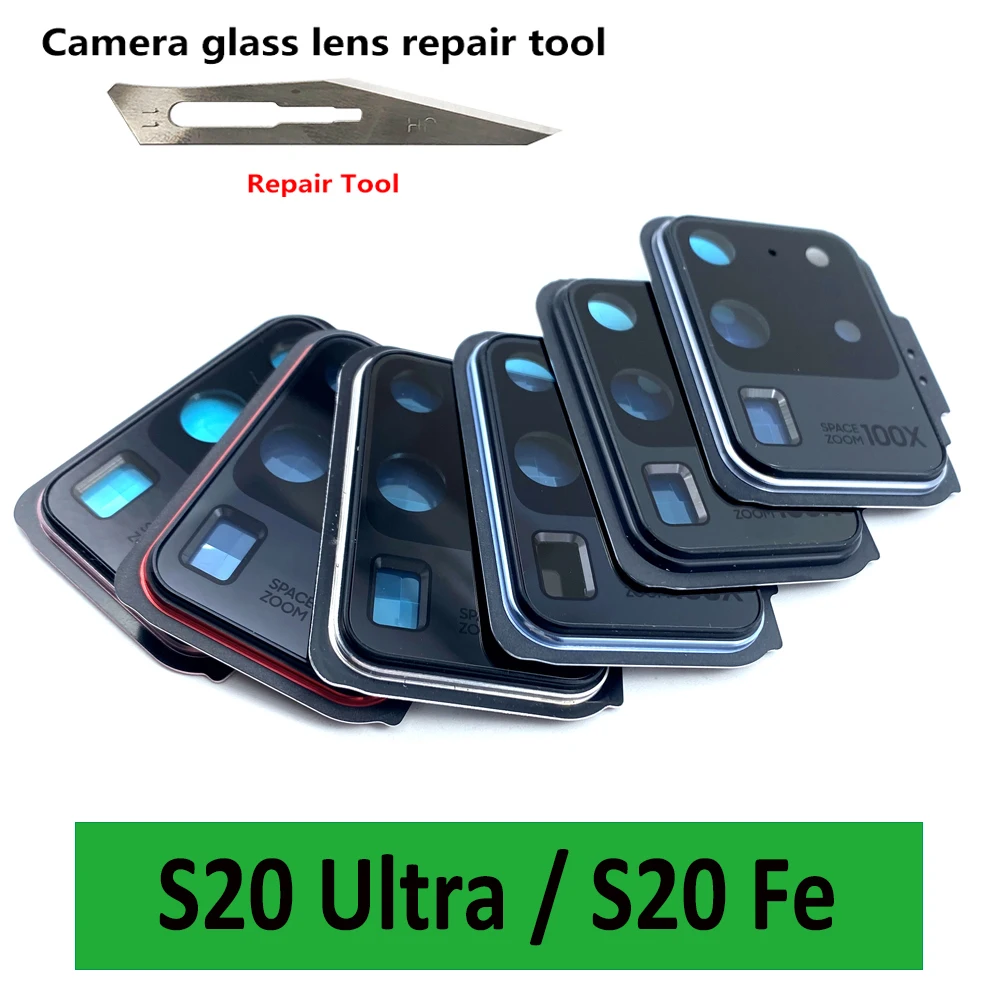 NEW For Samsung S20 Ultra S20 Fe Repair Replace Back Camera Glass Lens Cover with Frame Holder Replacement Part