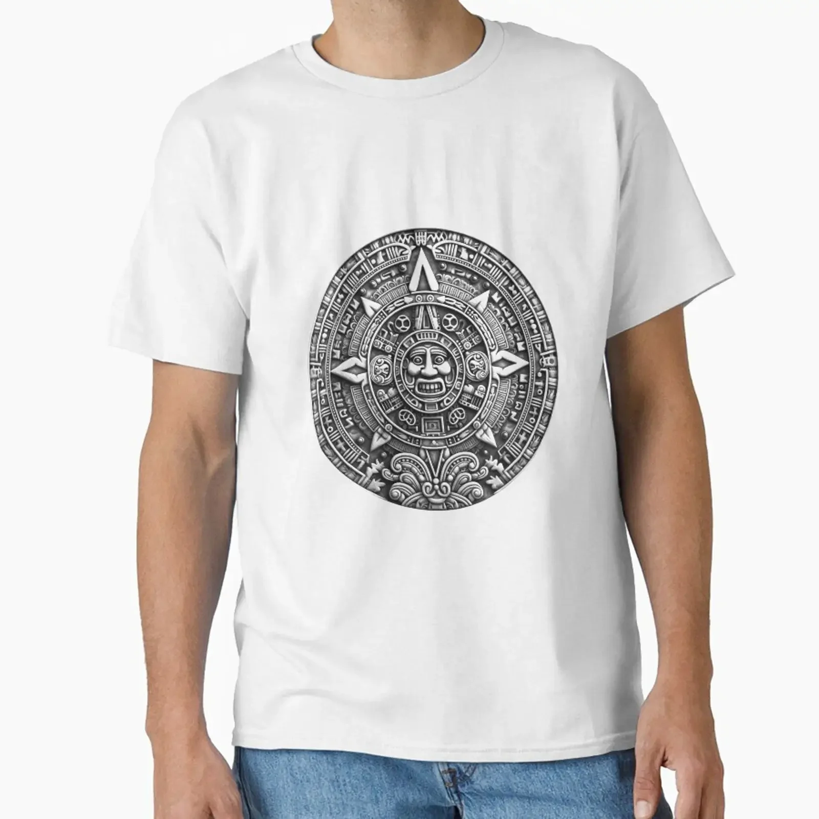 Aztec Sun Stone Ancient Calendar Symbol Ink Illustration designed and sold by inkoutninja vintage Washed graphic fashion