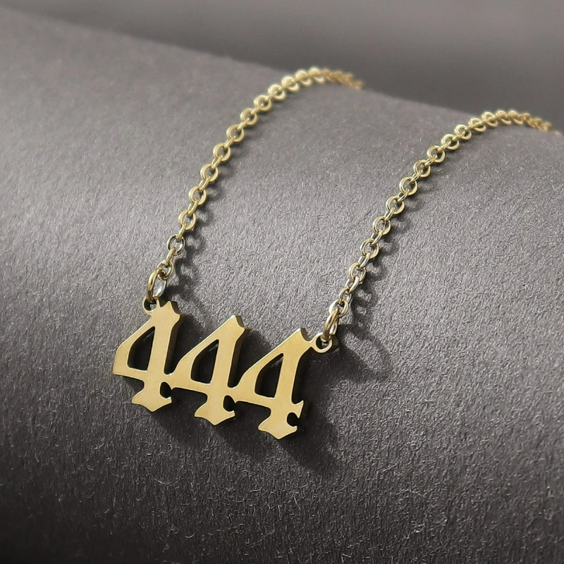 Gold Plated Stainless Steel Angel Number 444 Pendant Necklace Dainty Chain Hypoallergenic Tarnish Resistant Jewelry for Women Da view 2