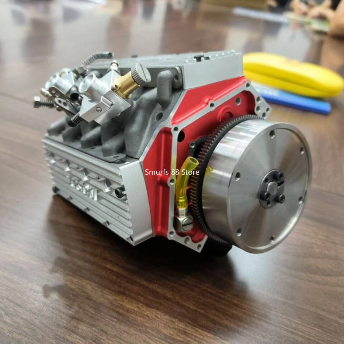 CISON 1/6 Gas Flathead V8 Engine Model 44cc Metal 4 Stroke Water-Cooled Block Small Engine Model DIY Assembly Kits Toys Gift