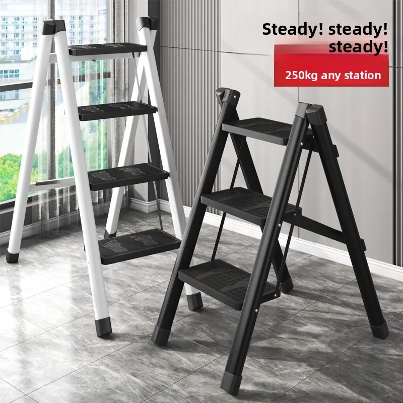 Four Step Folding Ladder Extendable Multi Purpose Heavy Duty Indoor A Frame Handrails Ladder Telescoping Folding Ladders