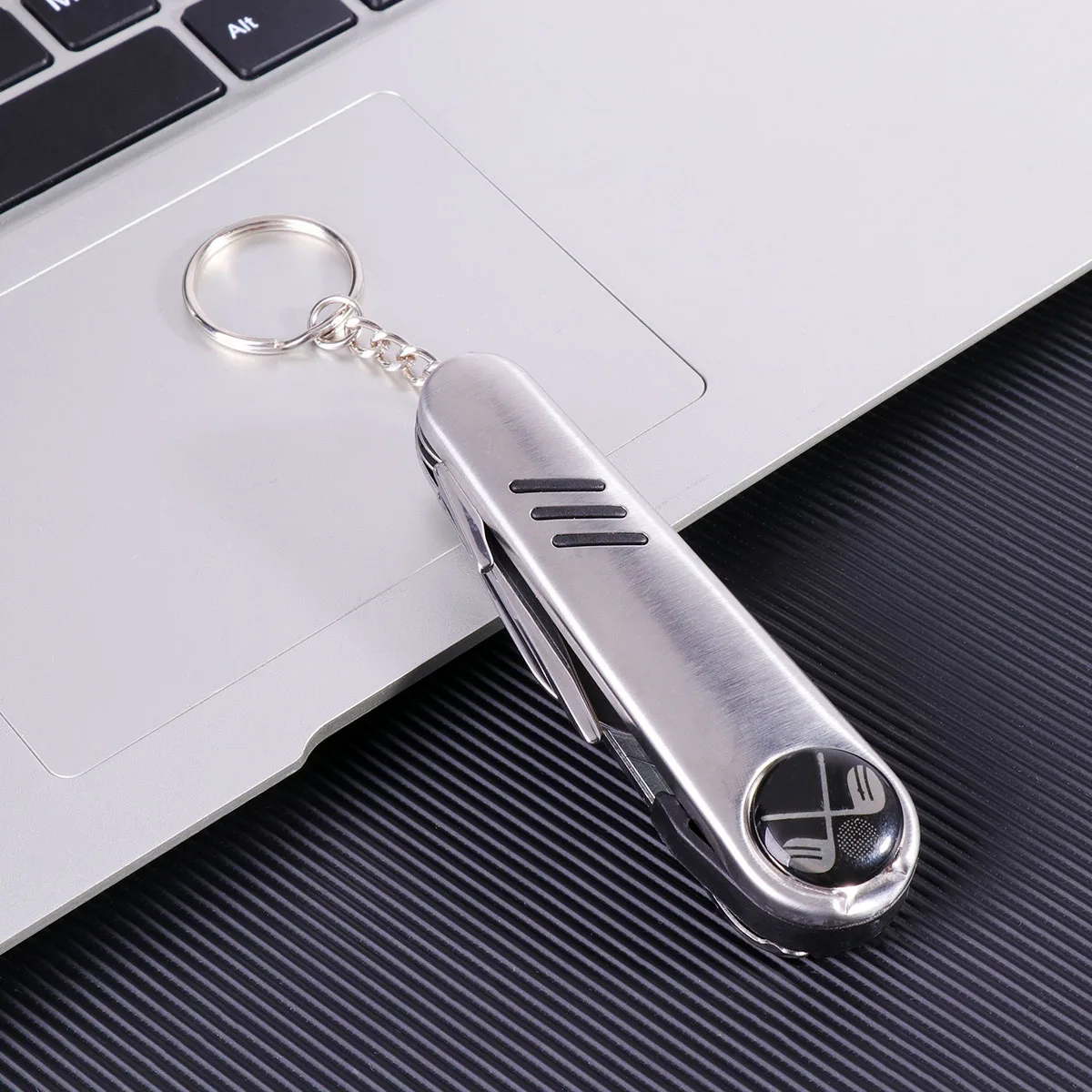 6 in Multi Purpose Gadget Stainless Steel Divot Repair Ball Marker Groove Cleaner Cleaning Brush Keychain