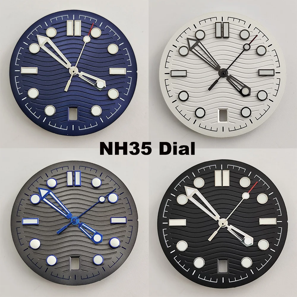 Quadrante asettico da 31,5 mm Lancette NH35 adatte per movimento NH35 quadrante luminoso verde Orologio da uomo di ricambio Quadrante