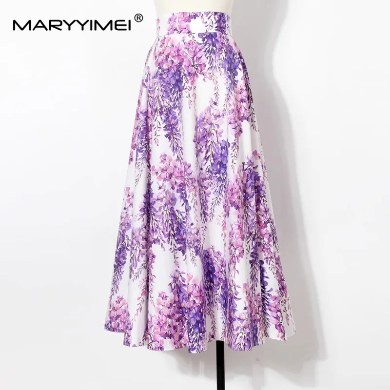 MARYYIMEI Fashion New Summer Fashion Women\'s Floral-Print Casual Cotton Skirt