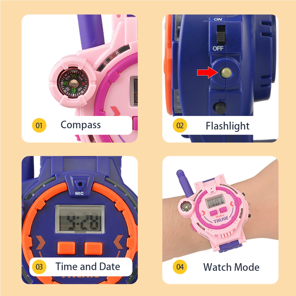 2Pcs Electronic Walkie Talkie Watch Toys, Creative Rechargeable Walkie Talkie With Compass Spying Gadgets Gifts for Kids