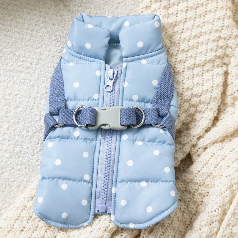 Pet Dog Clothes Blue Dot Outdoor Jackets for Dogs Clothing Cat Small Traction Jacket Winter Warm Chihuahua Pet Products 2023