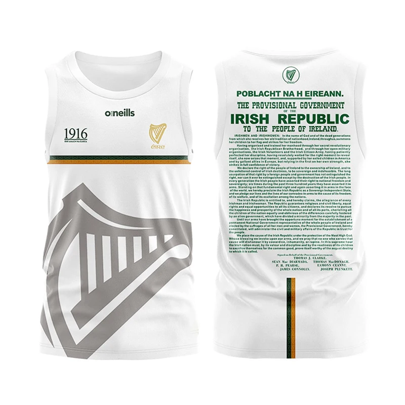 1916 Commemoration GAA Sleeveless Jersey Jersey 3D Printed Sports Football Collins Commemoration Jersey Ireland Men's Shirt Tops