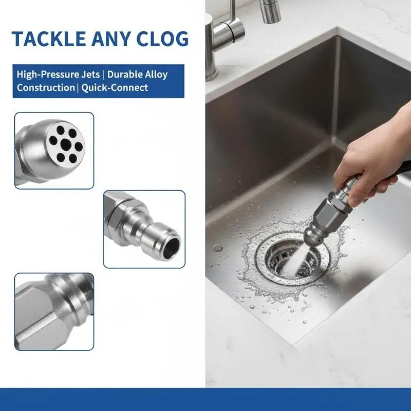 Heavy Duty Water Jet Nozzle 1 4 Inch Stainless Steel High Pressure Sewer Cleaner Quick Plug for Power Washer Pipe Cleaning
