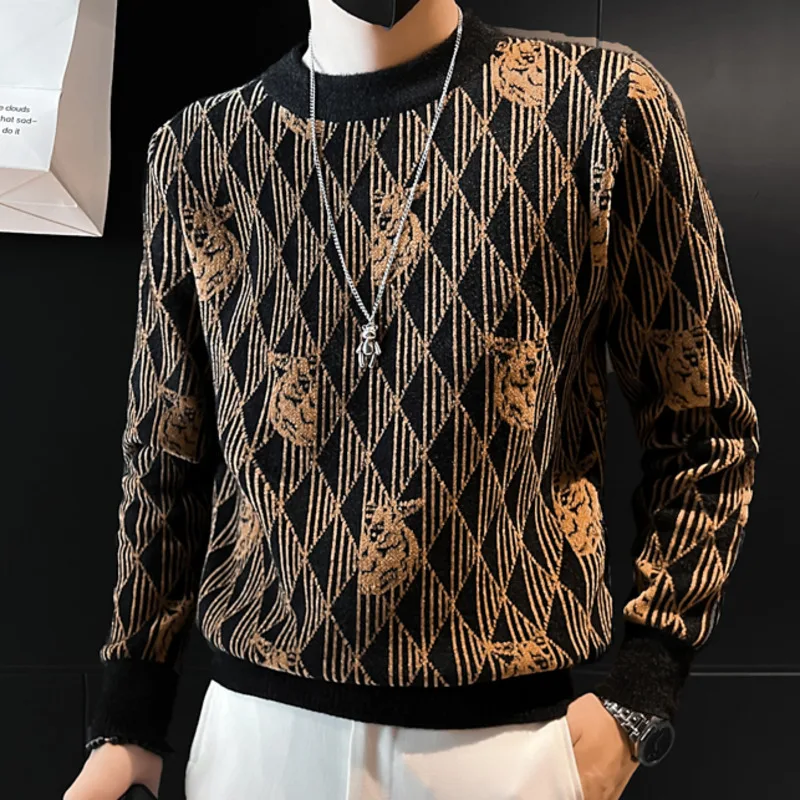 

Autumn Sweater For Men Knitted Round Neck Sweater Korean Style Fashion Letter Stitching Sweater Mens Pullover Sweater Pull Homme