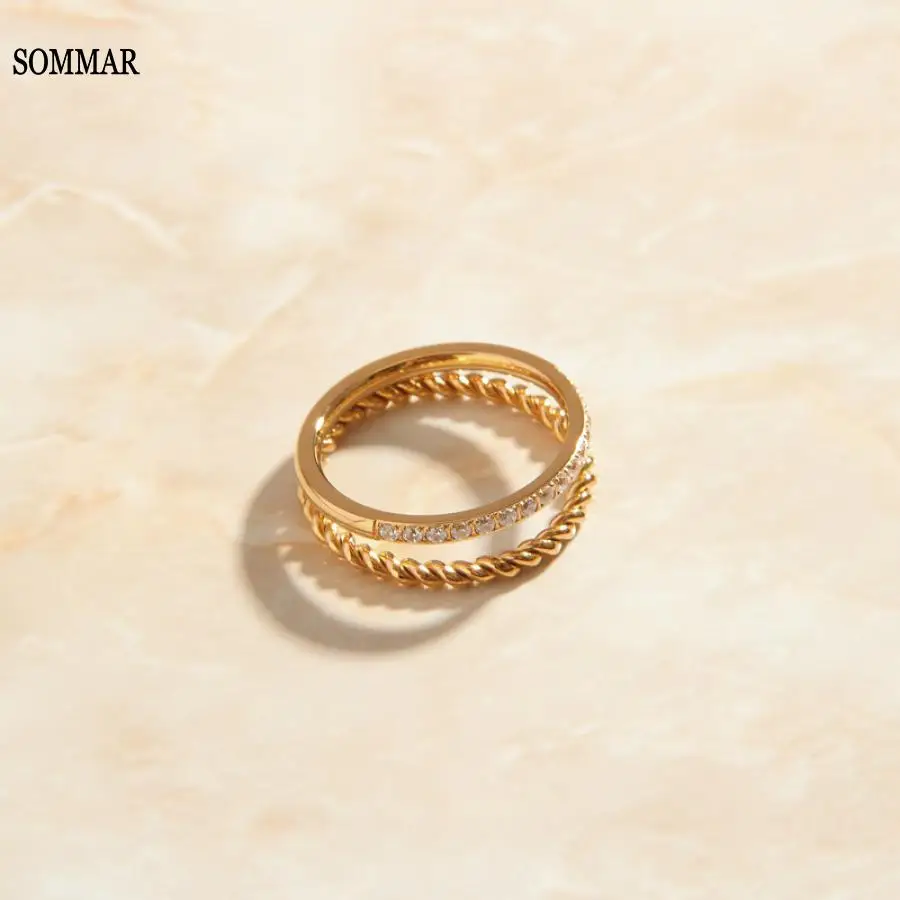 SOMMAR 2023 new hit Gold color size 6 7 8 Maiden wedding ring Double layer Fried Dough Twists zircon ring opal jewelry display
