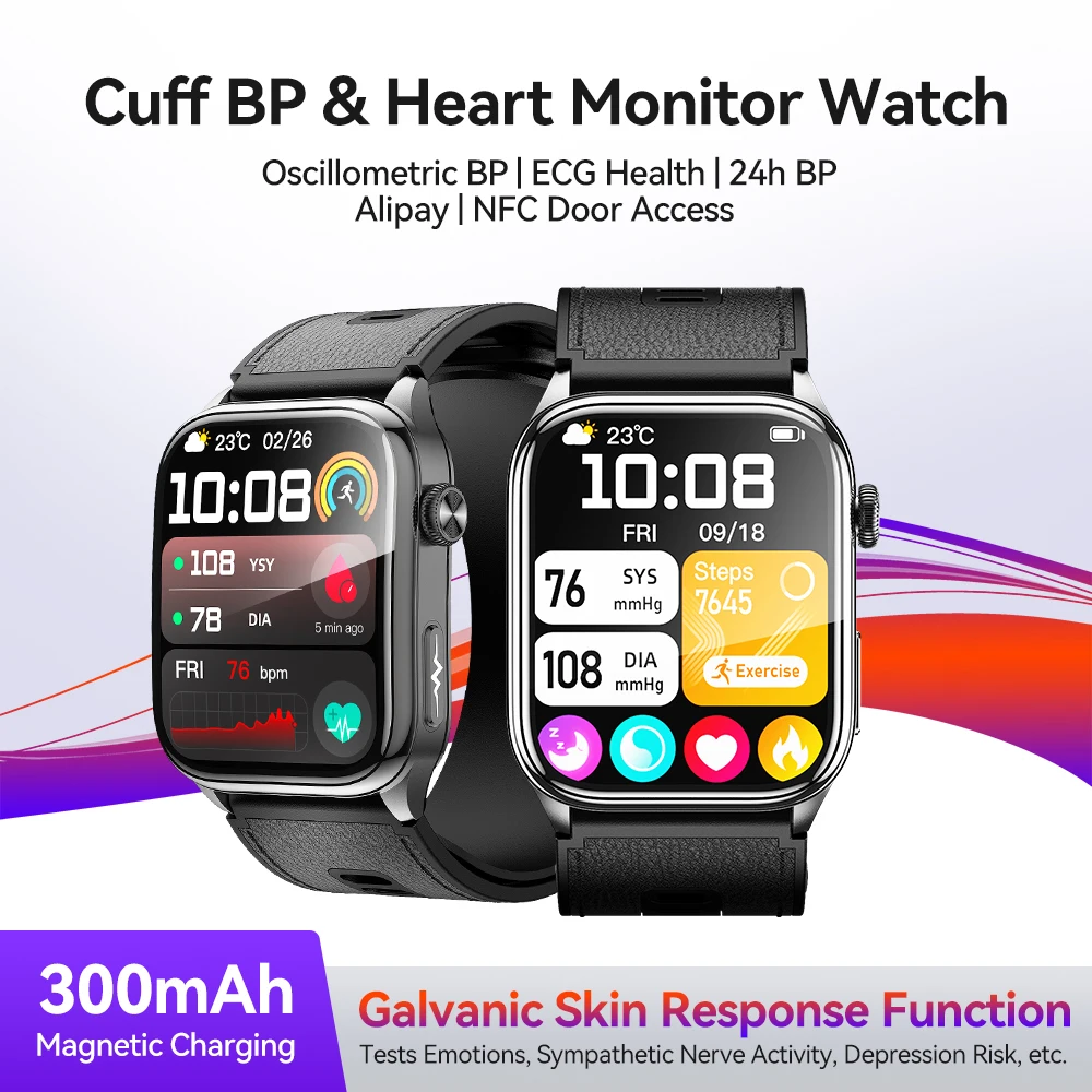 

NOYAFA Galvanic Skin Response Smart Watch Blood Pressure Blood Oxygen ECG Heart Rate Monitoring MET Function 2.06″ NFC Access
